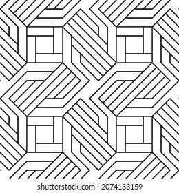 Vector seamless pattern. Modern stylish texture. Regularly repeating geometric ornament with angular and vertical lines. Monochrome, linear abstract background.