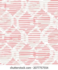 Vector seamless pattern. Modern stylish texture. Repeating geometric pink background. Striped hexagonal grid. Light grey tileable design. Can be used as swatch for illustrator.