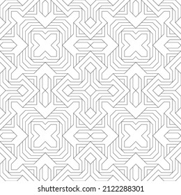 Vector seamless pattern. Modern stylish texture. Regularly repeating geometric ornament with angular and vertical lines. Monochrome, linear abstract background.