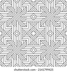 Vector seamless pattern. Modern stylish texture. Regularly repeating geometric ornament with angular and vertical lines. Monochrome, linear abstract background.