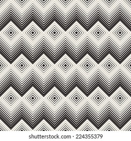Vector seamless pattern. Modern stylish texture. Geometric ornament with linear rhombuses and zigzag stripes