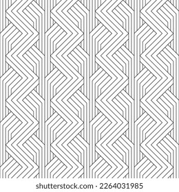 Vector seamless pattern. Modern stylish texture. Regularly repeating geometric ornament with angular and vertical lines. Monochrome, linear abstract background.