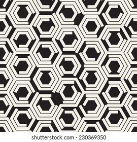 Vector seamless pattern. Modern stylish texture. Repeating geometric background. Monochrome hexagons broken in some faces