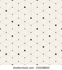 Vector seamless pattern. Modern stylish texture. Repeating geometric background with linear rhombuses and circles variously sized in nodes