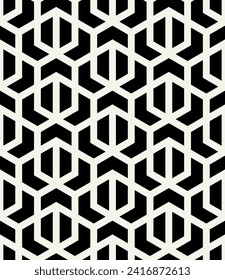 Vector seamless pattern. Modern stylish texture. Repeating geometric tiles with halves of hexagons. Contemporary graphic design. Trendy hipster monochrome print.