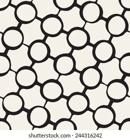 Vector seamless pattern. Modern stylish texture. Repeating abstract background. Fine monochrome grid with rough circles and smooth crosses