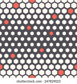 Vector seamless pattern. Modern stylish texture with randomly disposed red accents . Reticulate geometric tiles with thickness which decreases gradually.