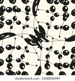 Vector seamless pattern. Modern stylish texture. Repeating abstract background with tangled line and small randomly disposed dots. Monochrome repeating serpentine