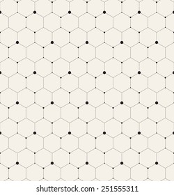 Vector seamless pattern. Modern stylish texture. Repeating geometric background with hexagons. Variously sized circles in nodes