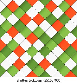 Vector seamless pattern. Modern stylish texture with depth effect. Geometric tiles with volume squares with bright shadows. Background in colors of Ireland flag. Material design