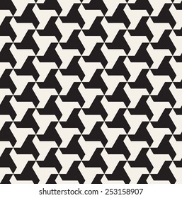 Vector seamless pattern. Modern stylish monochrome texture. Repeating abstract background with twisted triangular elements. Black and white geometric tiles