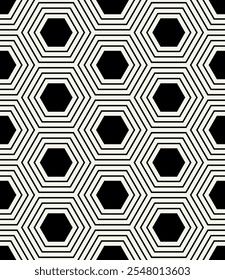 Vector seamless pattern. Modern stylish texture. Repeating linear geometric tiles. Bold monochrome hexagons Trendy graphic design. Can be used as swatch for illustrator.