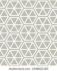 Vector seamless pattern. Modern stylish texture. Repeating geometric tiles with filled dotted hexagons. Regular hipster background. Small circles form hexagonal minimalistic ornament.