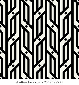 Padrão sem emenda do vetor. Textura moderna e elegante. Repetição de blocos geométricos com listras em negrito. Treliças entrelaçadas monocromáticas a negrito. Design gráfico moderno. Pode ser usado como amostra para o Illustrator.