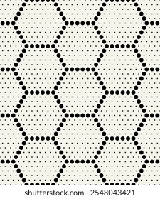 Vector seamless pattern. Modern stylish texture. Repeating geometric tiles with filled dotted hexagons. Regular hipster background. Small circles form hexagonal minimalistic ornament.