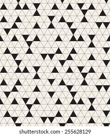 Vector seamless pattern. Modern stylish texture. Repeating abstract background. Simple linear grid with randomly disposed filled triangles