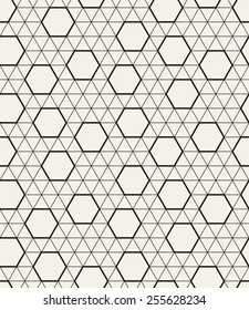 Vector seamless pattern. Modern stylish texture. Repeating geometric tiles with triangular linear grid and randomly disposed hexagons