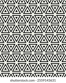  Vector seamless pattern. Modern stylish texture. Repeating geometric tiles with black triangles. Monochrome triangular trellis. Trendy graphic design. Can be used as swatch for illustrator.