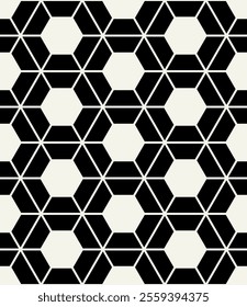 Vector seamless pattern. Modern stylish texture. Repeating geometric tiles with linear hexagonal grid. Bold monochrome hexagons. Trendy graphic design. Can be used as swatch for illustrator.