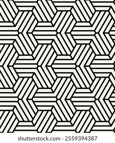 Vector seamless pattern. Modern stylish texture. Repeating linear geometric tiles. Bold monochrome hexagons Trendy graphic design. Can be used as swatch for illustrator.