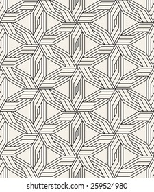 Vector seamless pattern. Modern stylish texture. Repeating geometric tiles from striped elements which form hexagonal stars. Contemporary graphic design.