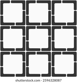 Vector seamless pattern. Modern stylish texture. Repeating square geometric tiles. Squares from corner elements. Square frames pattern. Black and white seamless background.