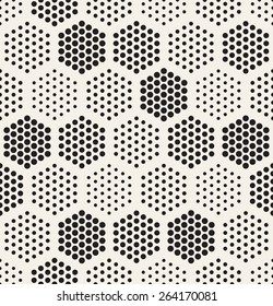 Vector seamless pattern. Modern stylish texture. Repeating geometric tiles with filled with dots hexagons. Regular hipster background. Small circles form hexagonal minimalistic ornament.
