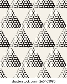 Vector seamless pattern. Modern stylish texture. Repeating geometric tiles with dotted triangles. Regular hipster background. Small hexagons form triangular minimalistic ornament.