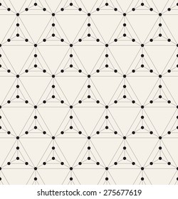 Vector seamless pattern. Modern stylish texture. Repeating geometric background with linear hexagons. Small circles in nodes. Minimalistic graphic design.
