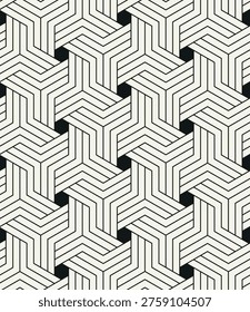 Vector seamless pattern. Modern stylish tillable design. Repeating linear geometric tile. Essential monochrome hexagonal grid. Trendy graphic design. Thin linear and bold basic swatche.