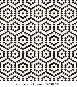 Vector seamless pattern. Modern stylish texture. Repeating geometric tiles with dotted hexagons. Regular hipster background. Small circles form hexagonal minimalistic ornament.