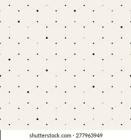 Vector seamless pattern. Modern stylish texture. Repeating geometric background with hexagons. Variously sized circles in nodes. Trendy hipster graphic design.