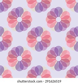 Vector seamless pattern. Modern stylish texture and background. colorful abstract flower and star shape. Overlapping shape on the light violet background.