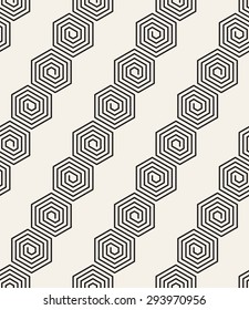 Vector seamless pattern. Modern stylish texture. Repeating geometric tiles. Linear grid with striped hexagons. Hexagonal geometric background. Contemporary graphic design.