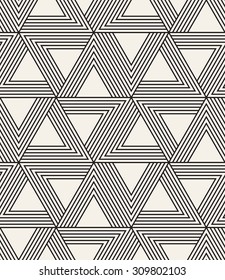 Vector seamless pattern. Modern stylish texture. Repeating tiles with striped triangles. Monochrome geometric background.