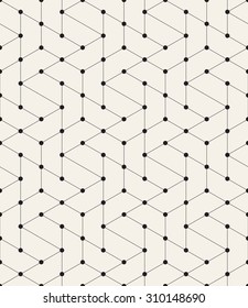 Vector seamless pattern. Modern stylish linear texture. Repeating geometric tiles with trapezoidal elements. Small filled circles in nodes.