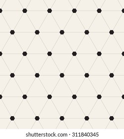 Vector seamless pattern. Modern stylish texture. Repeating geometric print with linear triangles. Filled hexagons in nodes. Simple hipster background.