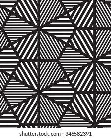 Vector seamless pattern. Modern stylish line, hexagon geometric background. Texture with rhombus from striped