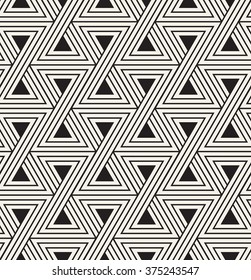 Vector seamless pattern. Modern stylish texture. Repeating geometric tiles with striped triangles. Hipster monochrome print. Trendy graphic design.