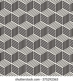 Vector seamless pattern. Modern stylish texture. Repeating geometric background. Cubes with striped faces. Shaded facets create the volume effect.