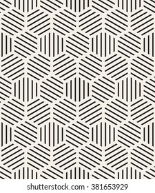 Vector seamless pattern. Modern stylish texture. Repeating geometric tiles. Linear grid with striped hexagons. Hexagonal geometric background. Contemporary graphic design.