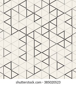 Vector seamless pattern. Modern stylish texture. Repeating geometric background with triangular linear grid. Randomly disposed bold triangles. Monochrome graphic design.