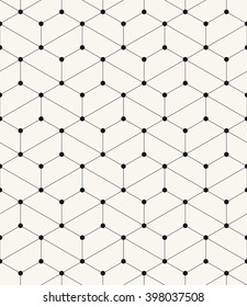 Vector seamless pattern. Modern stylish texture. Repeating geometric background with hexagons. Filled circles in nodes. Trendy graphic design.