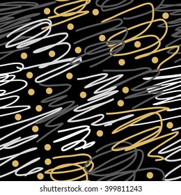 Vector seamless pattern. Modern stylish texture. Repeating abstract background with tangled hank of lines and dots.