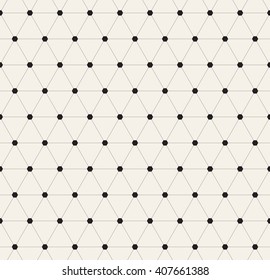 Vector seamless pattern. Modern stylish texture. Repeating geometric tiles with linear triangles. Filled hexagonal nodes.