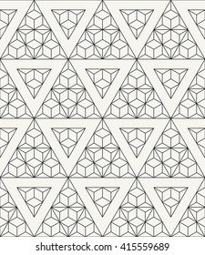 Vector seamless pattern. Modern stylish outlined geometric texture with structure of repeating triangles and hexagons.