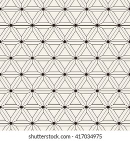 Vector seamless pattern. Modern stylish texture. Repeating geometric background with linear rhombuses and circles in nodes
