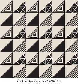 Vector seamless pattern. Modern stylish texture. Repeating geometric tiles. Monochrome composition with striped triangles.