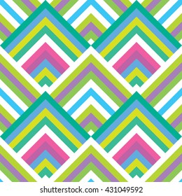 Vector seamless pattern. Modern stylish geometric ornament with colorful striped triangles and squares.