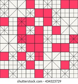 Vector seamless pattern. Modern stylish abstract geometric background with structure of repeating red and white rectangles.